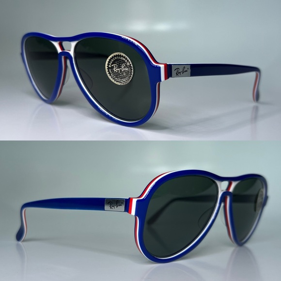 New Vintage B&L RayBan Vagabond G15 Red White Blue Aviator Sunglasses NOS - Picture 3 of 16